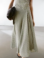 Long check cotton flounce dress