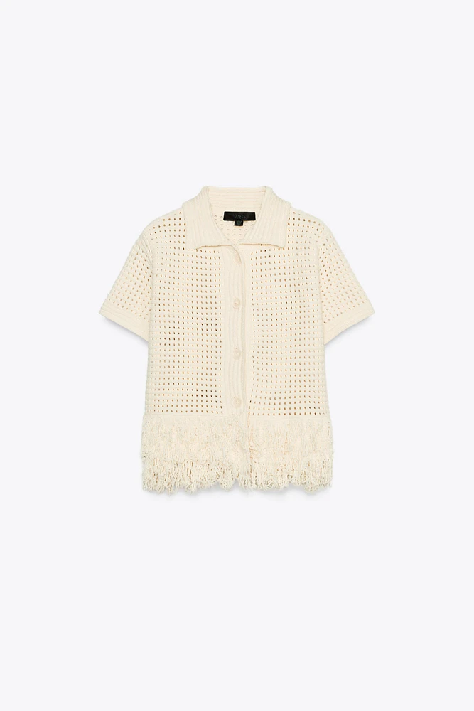 CHECKERED KNIT JACKET WITH FRINGE