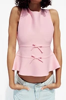 TIE-DETAIL PEPLUM KNIT TOP