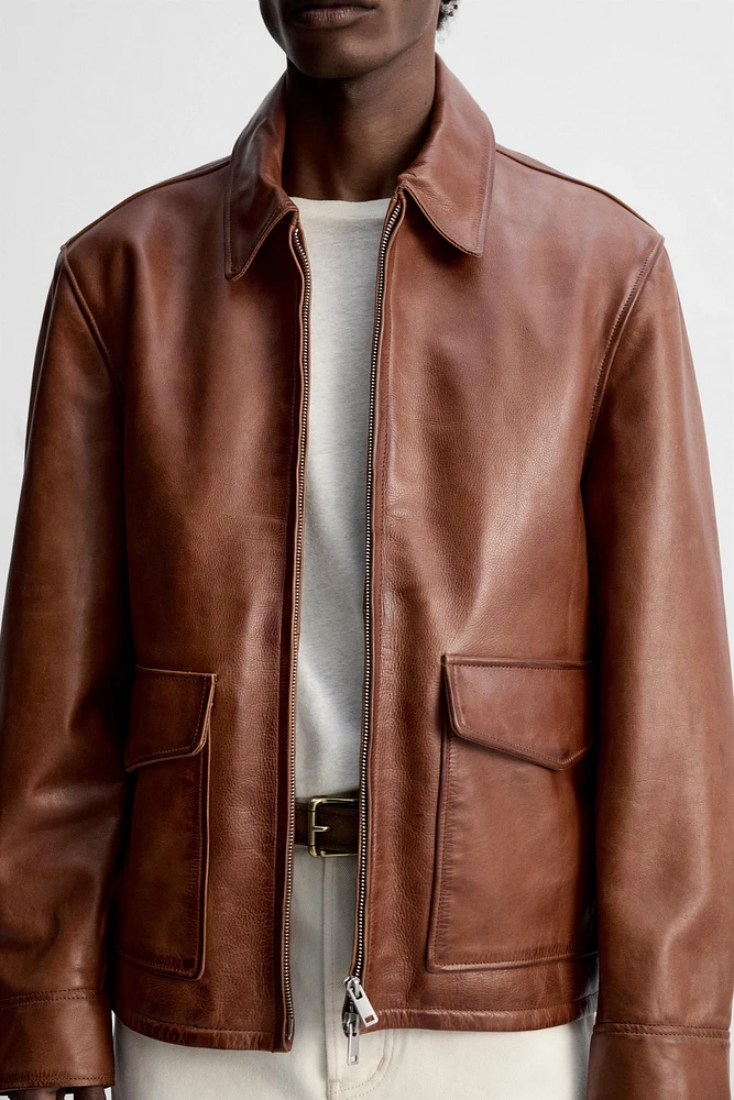 BLOUSON EN CUIR DÉLAVÉ