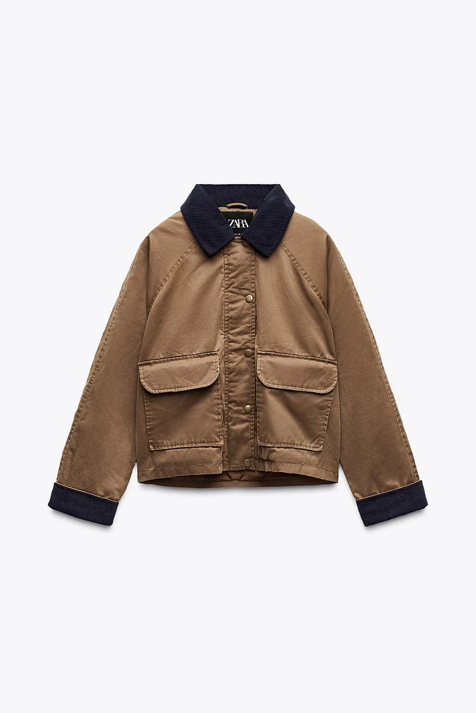 CONTRAST COLLAR WAXED JACKET