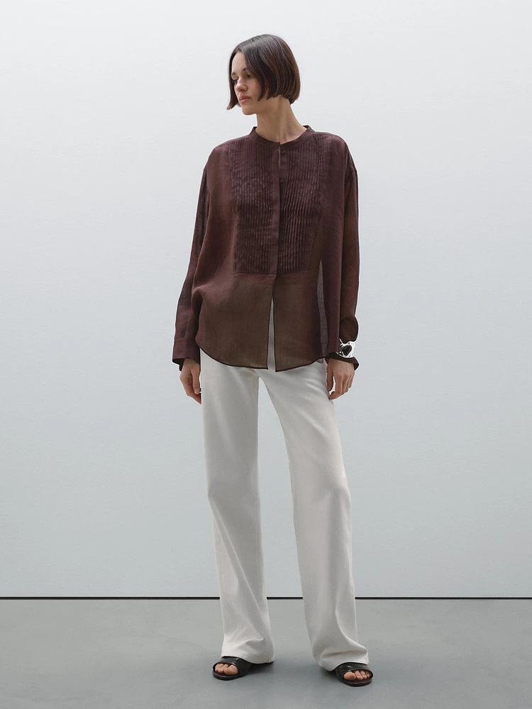Flowing ramie blend shirt with pintucks