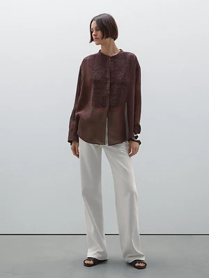 Flowing ramie blend shirt with pintucks
