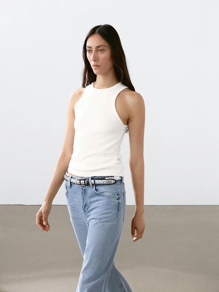 Top à encolure américaine en coton mélang