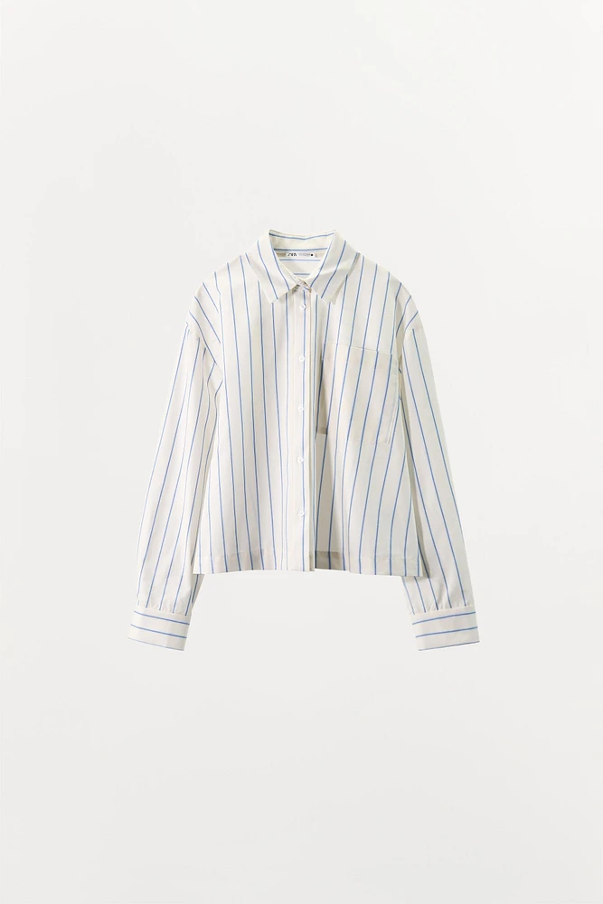 STRIPED CROPPED PAJAMA SHIRT