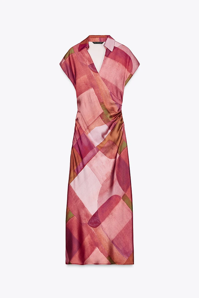 GEOMETRIC PRINT SATIN DRESS