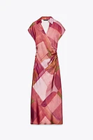 GEOMETRIC PRINT SATIN DRESS