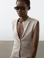 Melange linen blend knit vest