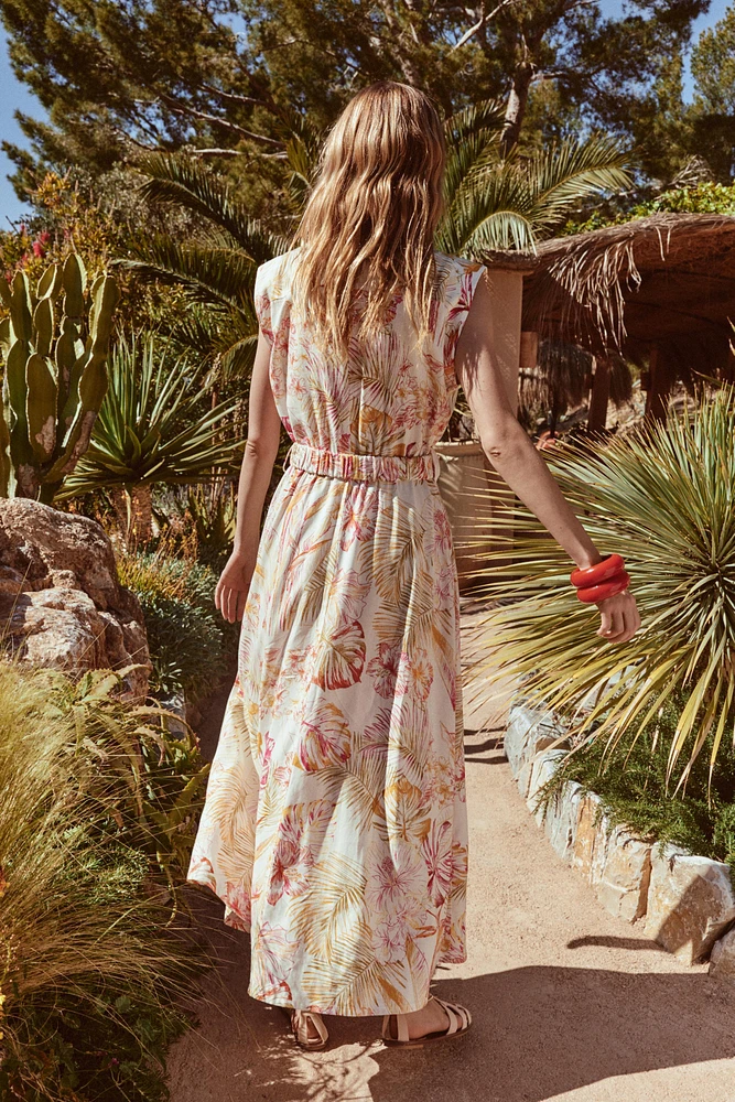 ROBE MI-LONGUE IMPRIMÉE AVEC DU LIN