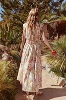 PRINTED LINEN MIDI DRESS
