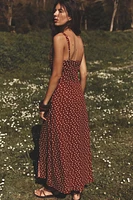 LINEN POLKA DOT MIDI DRESS