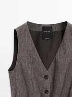 Veste sans manches chinée avec nœud en lin