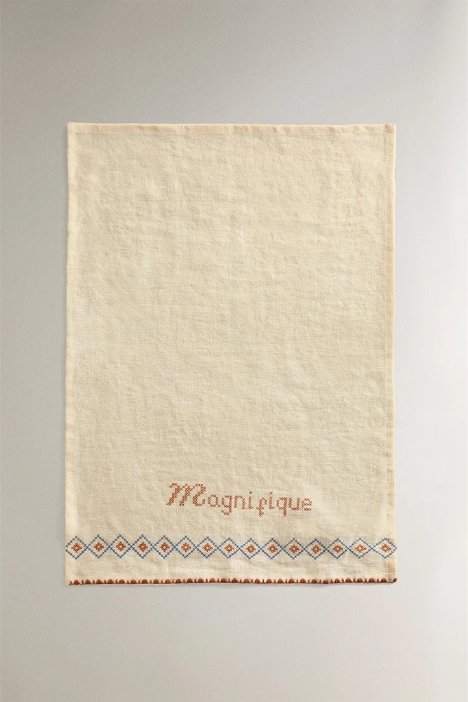 LINEN KITCHEN TOWEL WITH FRENCH TEXT