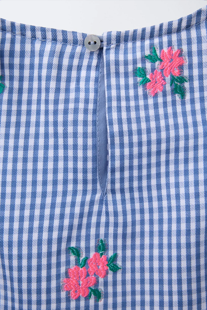 PLAID PRINT SHIRT WITH FLORAL EMBROIDERY