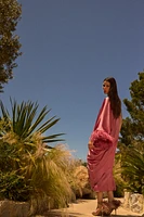 FEATHERED SATIN LONG DRESS