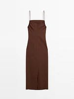 Robe midi froncée en lin mélangé