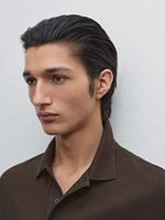 Cotton blend slim fit knit polo shirt