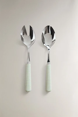 SALAD FLATWARE SET WITH STRIPED HANDLE (SET OF 2)