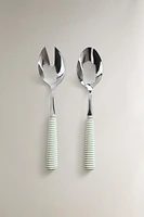 SALAD FLATWARE SET WITH STRIPED HANDLE (SET OF 2)