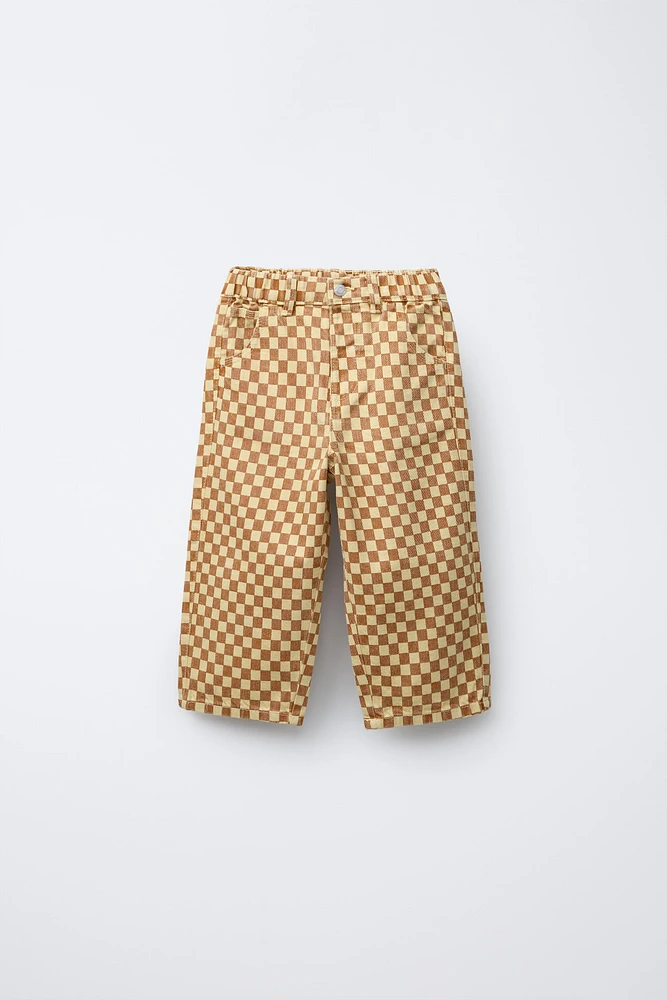 PANTALON EN SERGÉ À CARREAUX DAMIER