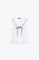 POPLIN TIE TRIM TOP