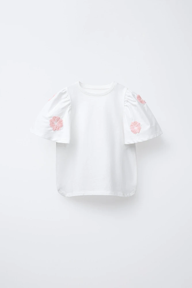 BLOUSE EN MATIÈRES VARIÉES FLEURS BRODÉES