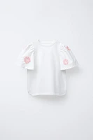 BLOUSE EN MATIÈRES VARIÉES FLEURS BRODÉES
