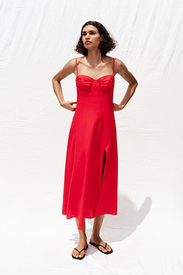 LINEN MIDI CORSET DRESS