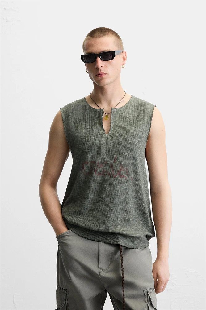 T-SHIRT TANK EN MAILLE À IMPRIMÉ DÉLAVÉ