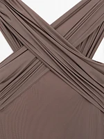 Bandeau swimsuit with criss-cross straps