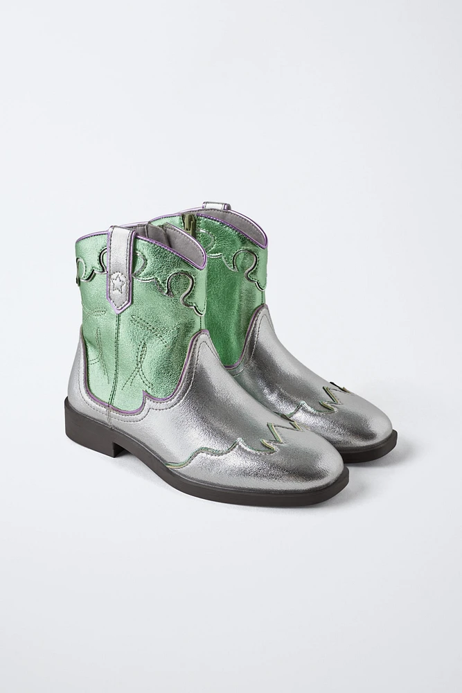 METALLIC COWBOY ANKLE BOOTS