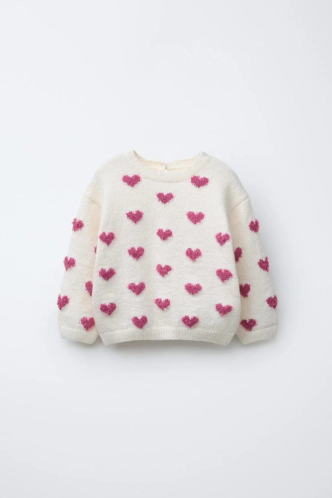 HEART PRINT KNIT SWEATER