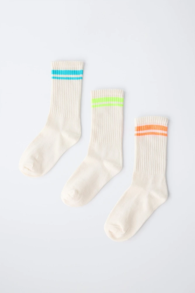 LOT DE TROIS PAIRES CHAUSSETTES LONGUES À RAYURES