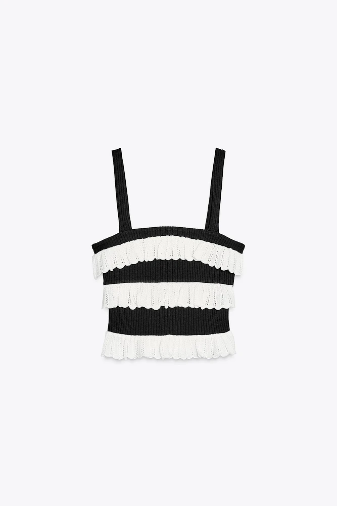 TOP TRICOT À VOLANTS