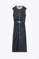 Z1975 BELTED DRAPED DENIM MIDI DRESS