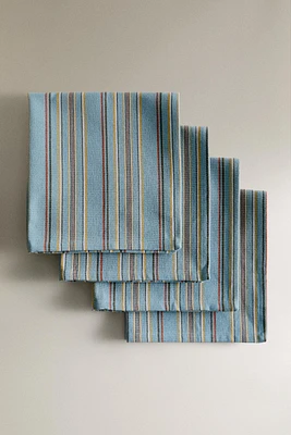 LOT SERVIETTES DE TABLE COTON RAYURES MULTICOLRES (LOT DE