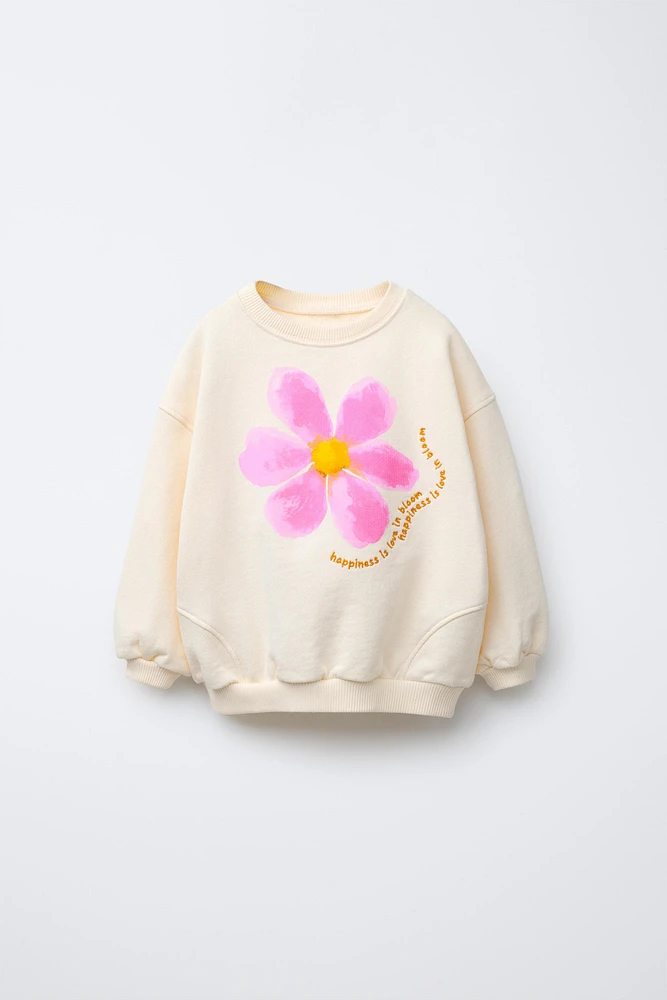 FLORAL EMBROIDERED TEXT SWEATSHIRT