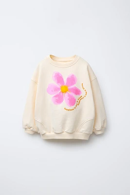 FLORAL EMBROIDERED TEXT SWEATSHIRT