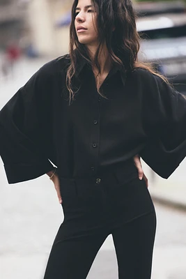 WIDE TURNED UP SLEEVE CREPE SHIRT