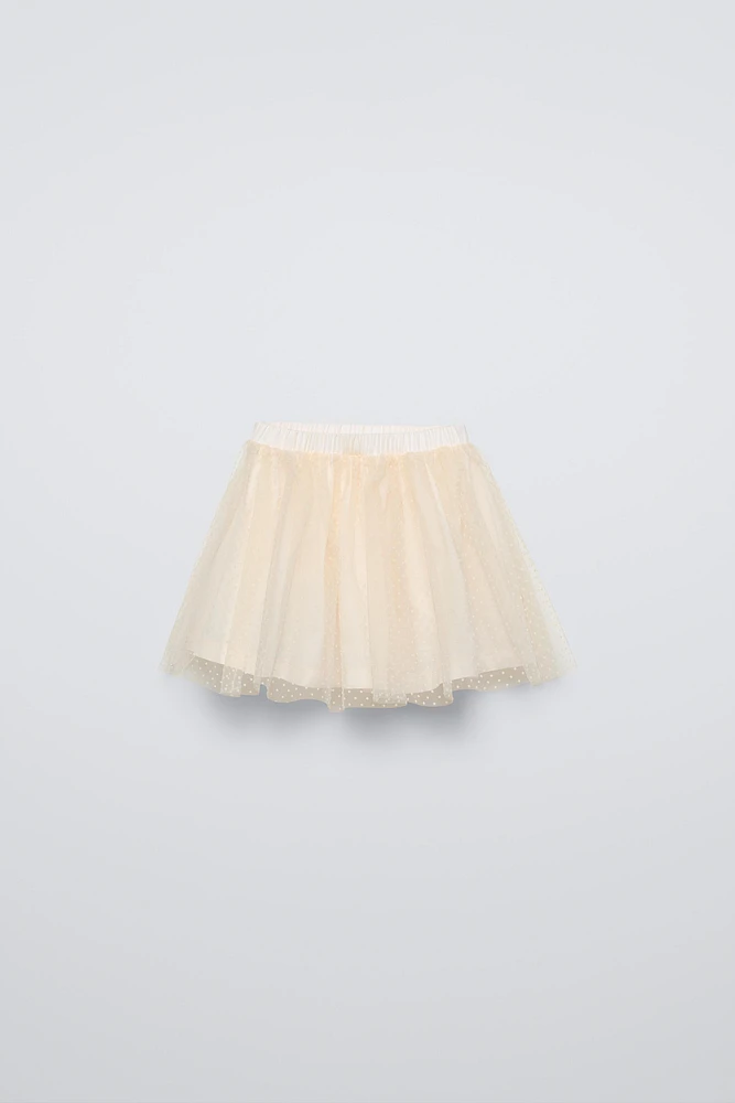 FLOCKED POLKA DOT TULLE SKIRT