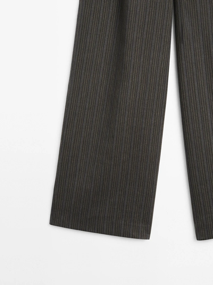Striped cotton blend trousers