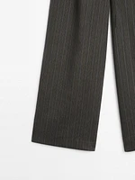 Striped cotton blend trousers