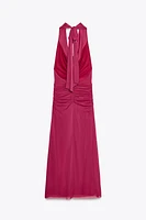 DRAPED HALTER TULLE DRESS