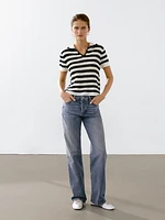 Striped cotton blend polo sweater
