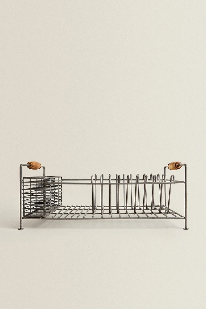 IRON AND ACACIA WOOD DISH RACK