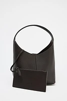 GRAINED LEATHER BUCKET BAG