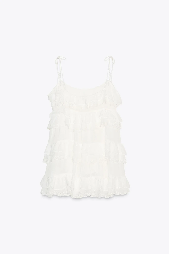 ROBE COURTE À VOLANTS BRODÉS