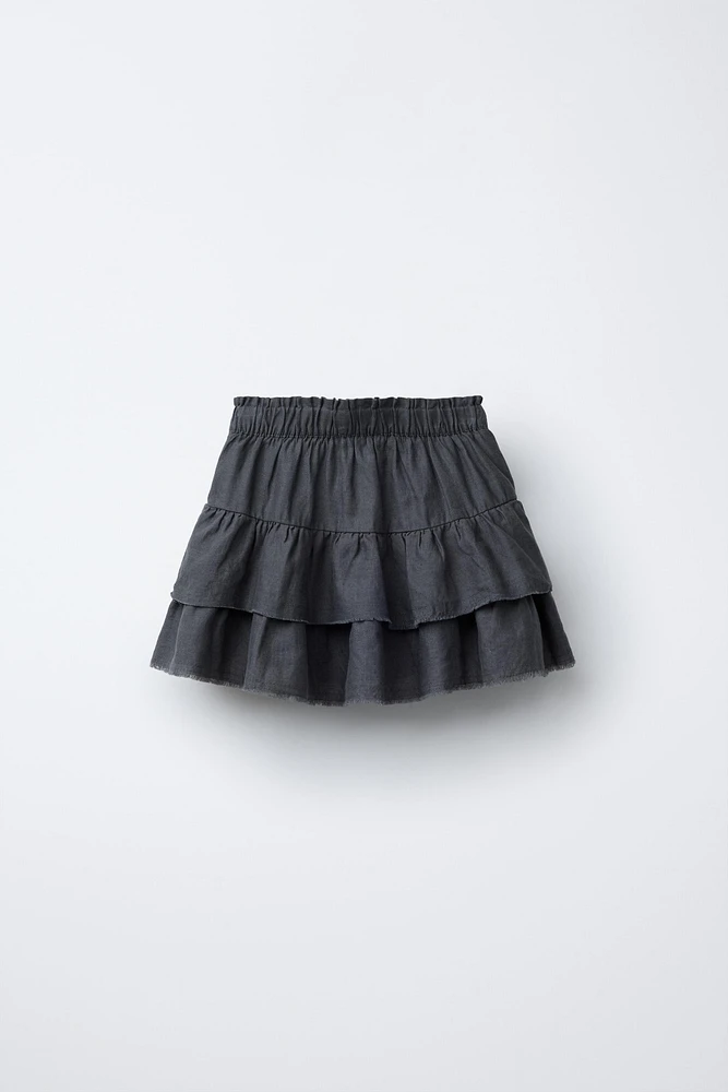 LINEN-BLEND SKORT WITH RUFFLES