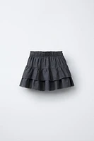 LINEN-BLEND SKORT WITH RUFFLES
