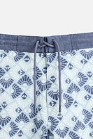 GEOMETRIC PRINT LONGLINE SWIMMING TRUNKS